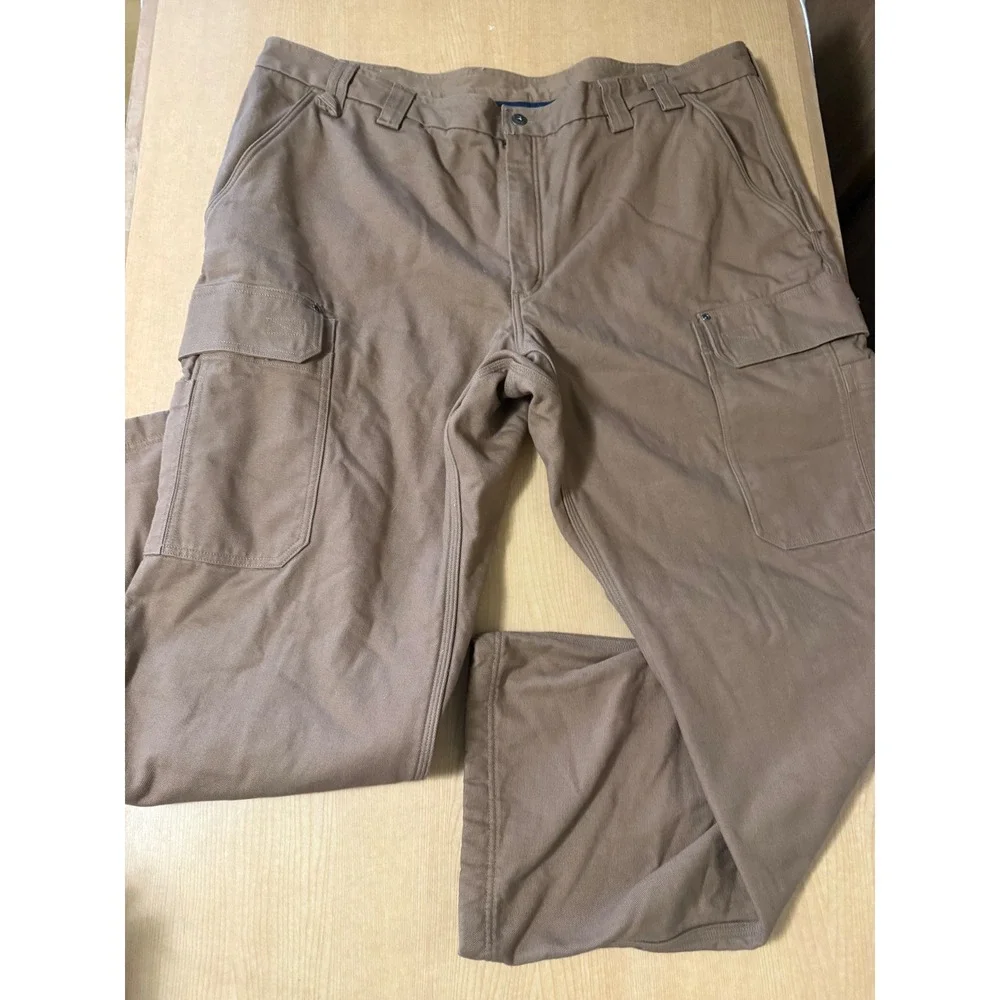 Duluth Trading Co Fleece Lined Cargo Pants Mens 48x34 Brown Relaxed Fit Canvas